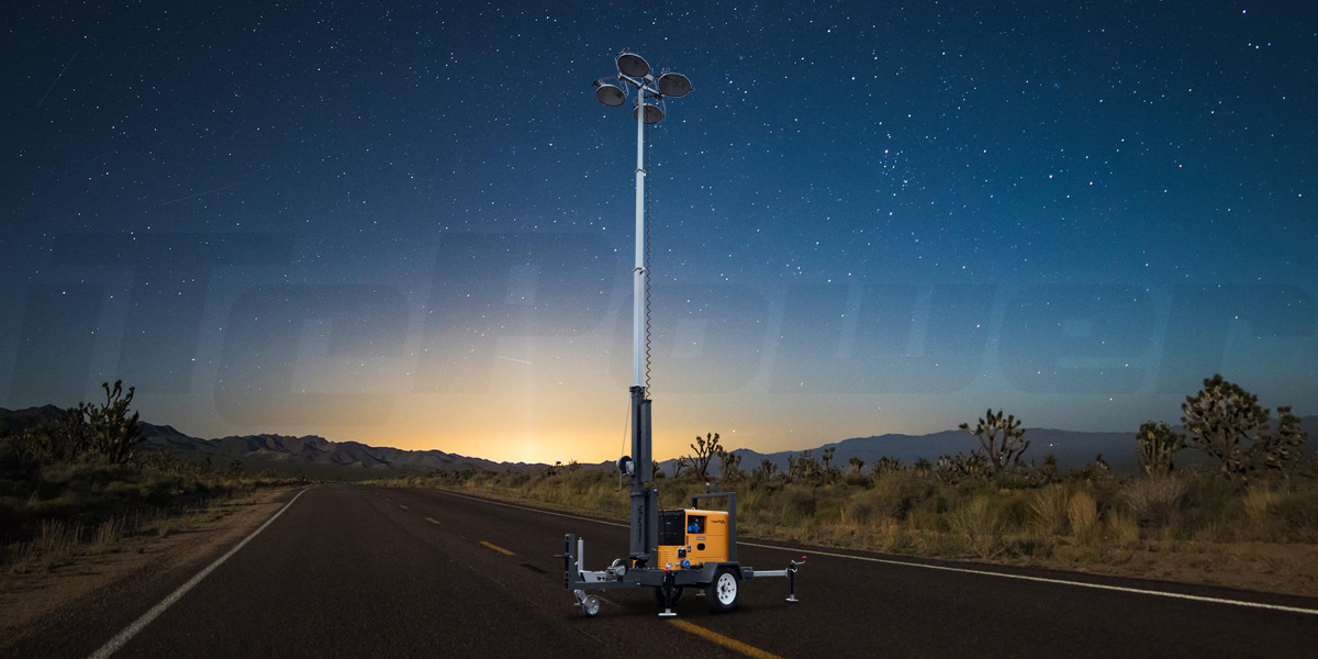 Mobile light tower with diesel generator